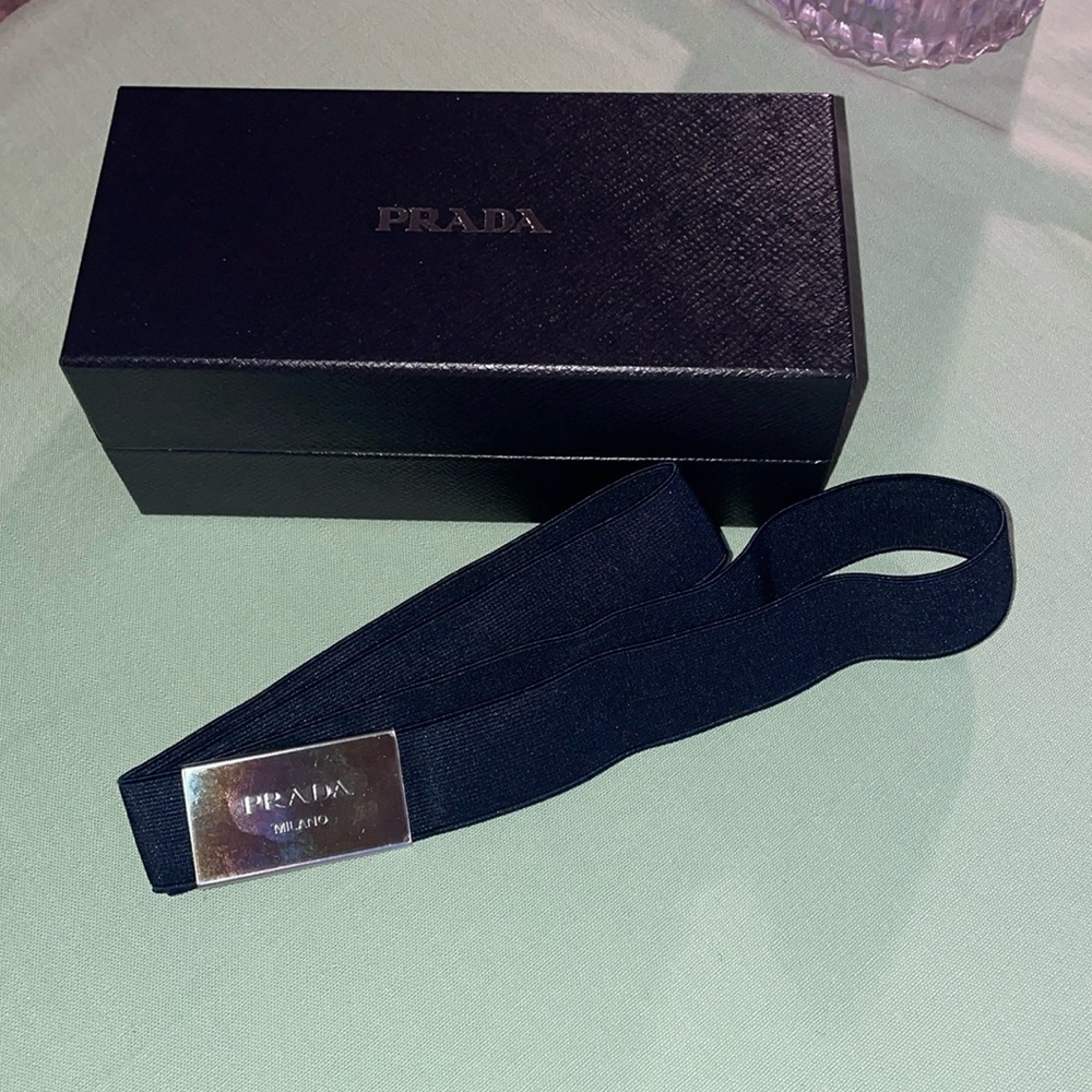 💙 New Prada Elastic Belt with metallic logo navy with the box - Picture 3 of 9